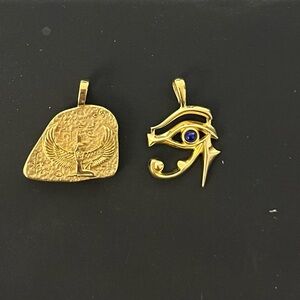 Gold Eye of Horus and Winged Pendant Necklace